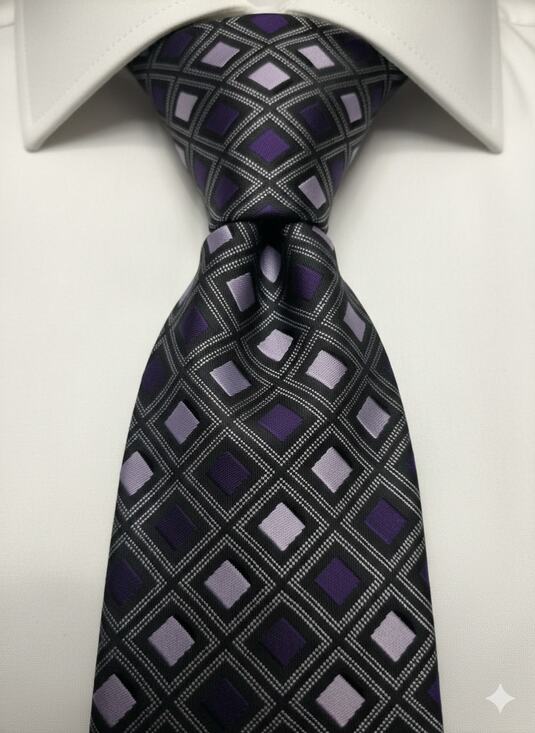 Bergamo Other - Bergamo New York purple grey white square geometric print tie - 59" - career